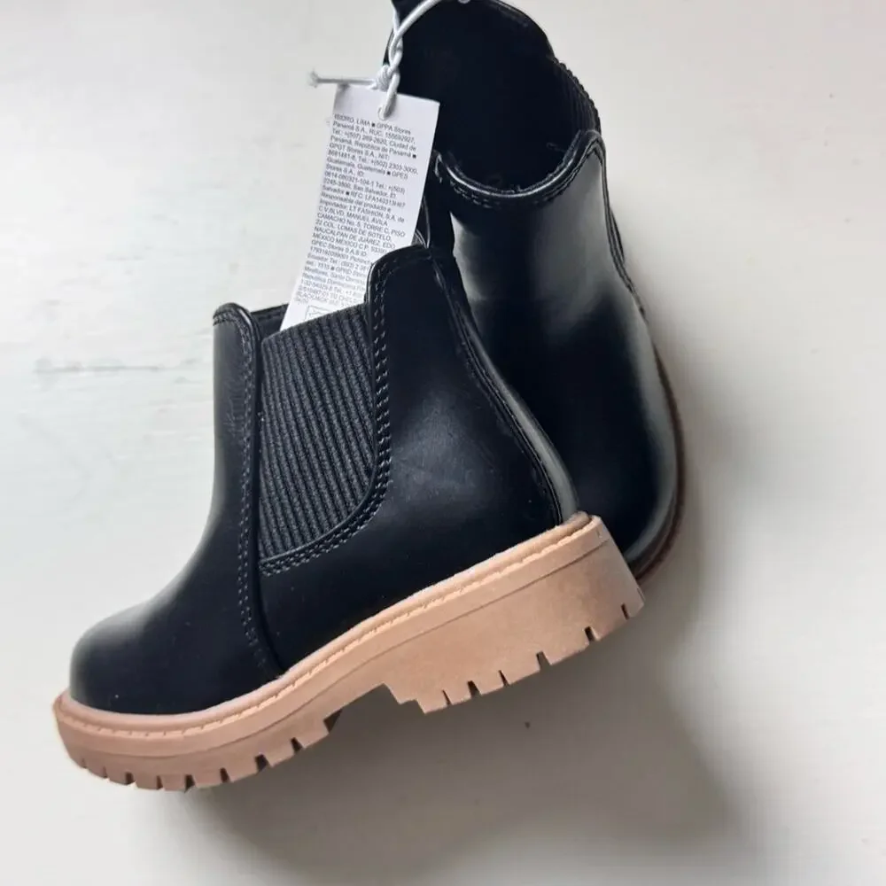 Old Navy Kids Cold Weather Winter Black Faux Leather  Chelsea Boots Sz 5